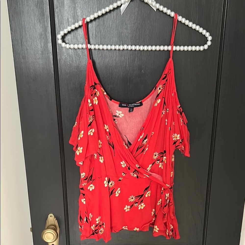 One Clothing Red Ruffled Wrap Camisole